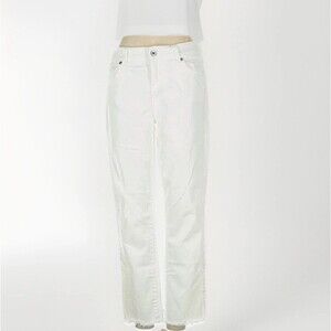 Ecru Ankle Jeans Size 2 Off White Ivory Straight Leg Raw Frayed Hem Fringe